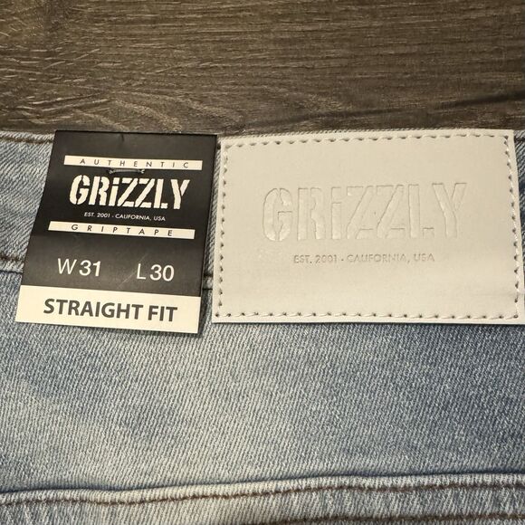 Grizzly Griptape Blue Jeans Light Wash Straight Fit Stretch Mens 31x30 NWT - Picture 9 of 11
